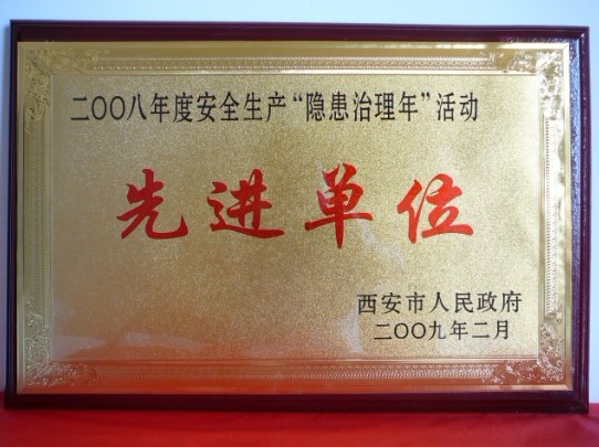2009年2月，，，，，，，被西安市人民政府评为2008年度清静生产“隐患治理年”运动先进单位